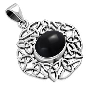 Black Onyx Trinity Knots Silver Pendant, p487