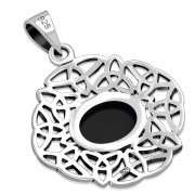 Black Onyx Trinity Knots Silver Pendant, p487