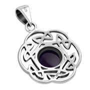 Amethyst Genuine Stone Round Celtic Knot Silver Pendant