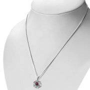 Garnet Round Celtic Knot Silver Pendan