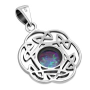 Synthetic Opal Round Celtic Knot Silver Pendant