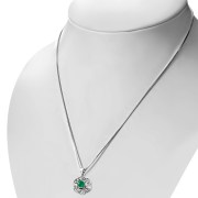 Green Agate Round Celtic Knot Silver Pendant - p490