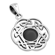 Black Onyx Round Celtic Knot Silver Pendant