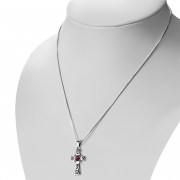 Garnet Celtic Cross Silver Pendant, p492