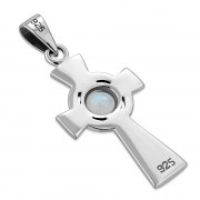 Rainbow Moonstone Celtic Cross Silver Pendant, p492