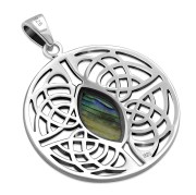 Large Round Celtic Silver Pendant w/ Abalone Shell, p495