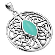 Large Round Celtic Silver Pendant w/ Turquoise, p495