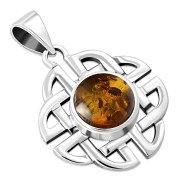 Trinity Knots Amber Silver Pendant, p497