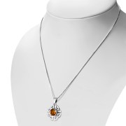 Trinity Knots Amber Silver Pendant, p497