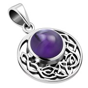 Amethyst Genuine Stone cab Round Celtic Knot Silver Pendant, p498
