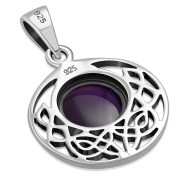 Amethyst Genuine Stone cab Round Celtic Knot Silver Pendant, p498