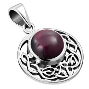 Garnet cab Round Celtic Knot Silver Pendant, p498