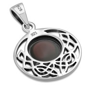 Garnet cab Round Celtic Knot Silver Pendant, p498