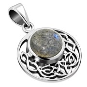 Labradorite Genuine Stone cab Round Celtic Knot Silver Pendant, p498