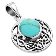 Turquoise Round Celtic Knot Silver Pendant, p498