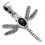 Black Onyx Dragonfly Silver Pendant, p505