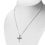 Abalone Shell Dragonfly Silver Pendant, p505