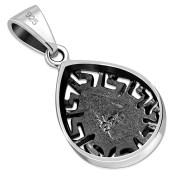 Abalone Drop Greek Key Silver Pendant, p510