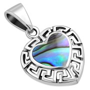 Abalone Heart Greek Key Silver Pendant, p511