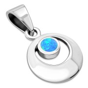 Synthetic Azure Opal Round Circle Sterling Silver Pendant, p517