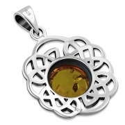 Round Celtic Knot Silver Pendant set w/ Baltic Amber, p529