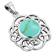Round Celtic Knot Silver Pendant set w/ Turquoise, p529