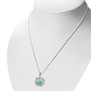 Round Celtic Knot Silver Pendant set w/ Turquoise, p529