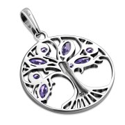 Tree of Life Amethyst Stones Silver Pendant, p553