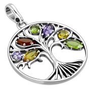 Tree of Life Mix Stones Silver Pendant, p553