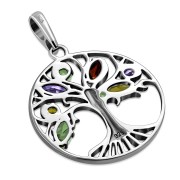 Tree of Life Mix Stones Silver Pendant, p553