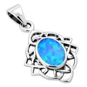 Synthetic Azure Opal Celtic Knot Silver Pendant, p563