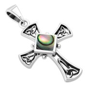 Abalone Shell Celtic Irish Trinity Knot Cross Silver Pendant, p564