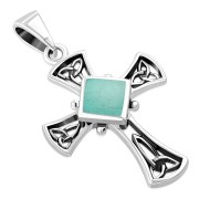 Turquoise Shell Celtic Irish Trinity Knot Cross Silver Pendant, p564