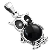 Black Onyx Owl Silver Pendant, p571