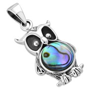 Abalone Shell Owl Silver Pendant, p571
