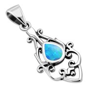 Synthetic Azure Opal Ethnic Sterling Silver Drop Pendant, p547