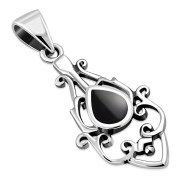 Black Onyx Ethnic Sterling Silver Drop Pendant, p547