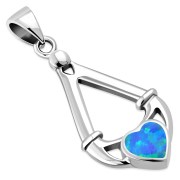 Synthetic Azure Opal Irish Claddagh Silver Pendant, p598