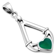Green Agate Irish Claddagh Silver Pendant, p598