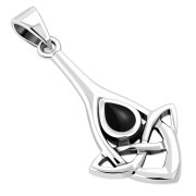 Black Onyx Drop Celtic Knot Silver Pendant, p601