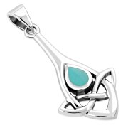 Turquoise Drop Celtic Knot Silver Pendant, p601