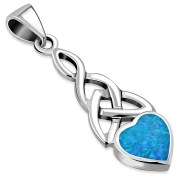 Synthetic Opal Heart Celtic Trinity Silver Pendant, p602