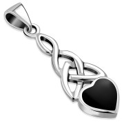 Black Onyx Heart Celtic Trinity Silver Pendant, p602