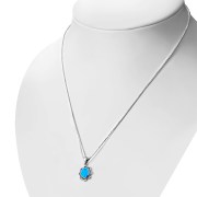 Synthetic Azure Opal Sterling Silver Ethnic Oval Pendant, p626