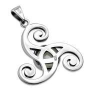 Rainbow Moonstone Triskele Triple Spiral Celtic Silver Pendant, p634