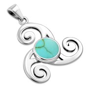 Turquoise Triskele Triple Spiral Celtic Silver Pendant, p634