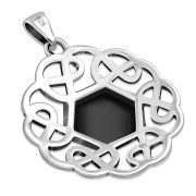 Black Onyx Hexagon Celtic Knot Silver Pendant, p635
