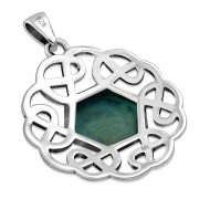 Turquoise Hexagon Celtic Knot Silver Pendant, p529