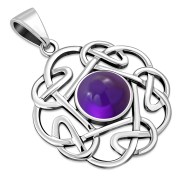 Amethyst Stone Round Celtic Knot Silver Pendant - p640