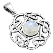 Rainbow Moonstone Round Celtic Knot Silver Pendant - p640
